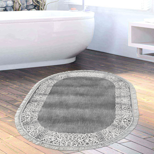 Kaymaz Taban Djt Banyo Halısı Star Pamuk Saçaklı Oval Modern 1460 Gri