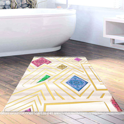 Kaymaz Taban Djt Banyo Halısı Yıldız Deri Saçaklı Modern P1337 Renkli