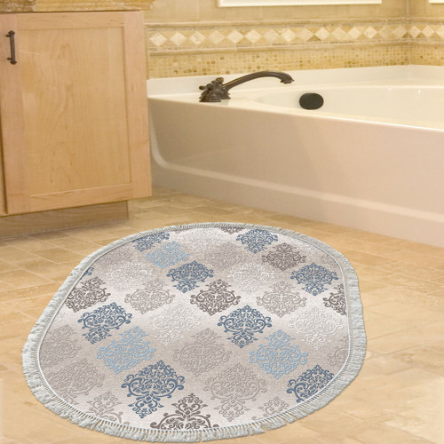 Kaymaz Taban Djt Banyo Halısı Trend Saçaklı Oval Modern 674M Bej