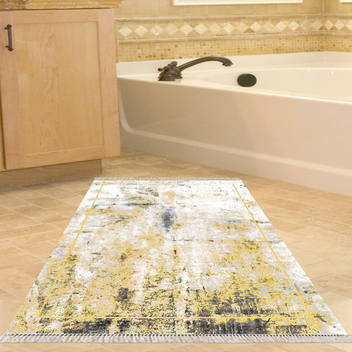 Kaymaz Taban Djt Banyo Halısı Yıldız Deri Saçaklı Modern M12271 Gri