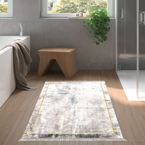 Kaymaz Taban Djt Banyo Halısı Yıldız Deri Saçaklı Modern M12271 Gri