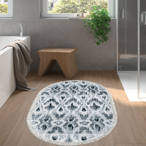 Kaymaz Taban Djt Banyo Halısı Trend Saçaklı Oval İskandinav F5136 Kahve