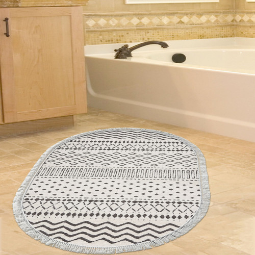Kaymaz Taban Djt Banyo Halısı Trend Saçaklı Oval İskandinav F5086 Bej