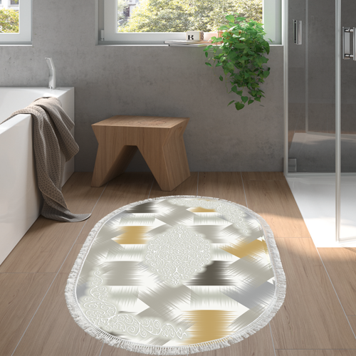 Kaymaz Taban Djt Banyo Halısı Yıldız Deri Saçaklı Oval Modern S1030 Krem