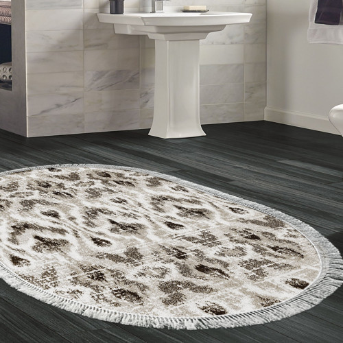 Kaymaz Taban Djt Banyo Halısı Trend Saçaklı Oval İskandinav F5136 Kahve