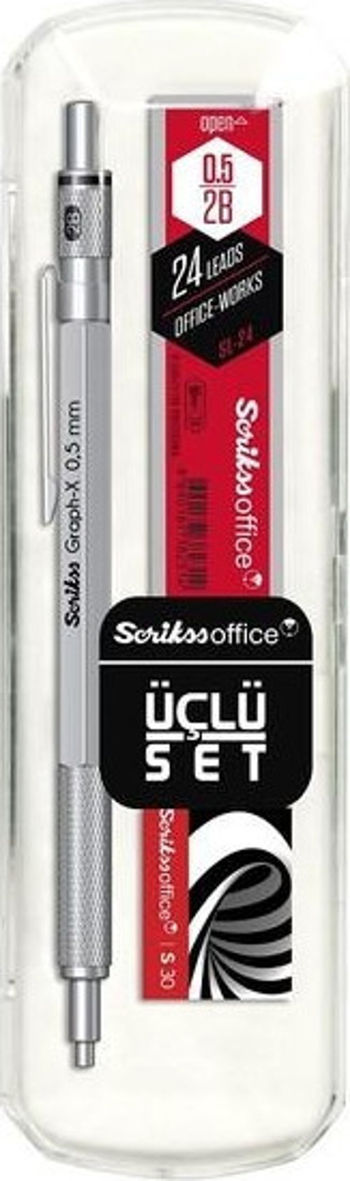 Graph-x 3'lü Set Saten Gri Versatil Kalem 0.5mm + Silgi + Min