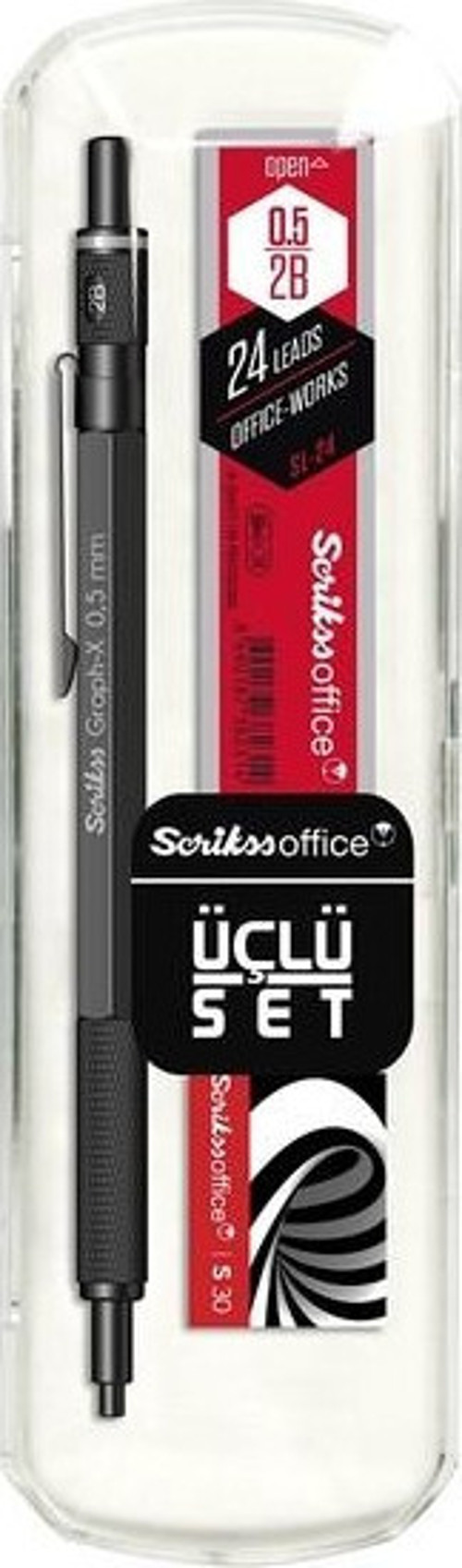 Graph-x 3'lü Set Mat Siyah Versatil Kalem 0.5mm + Silgi + Min