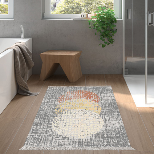 Kaymaz Taban Djt Banyo Halısı Trend Saçaklı Modern E4052 Bej Krem Mavi