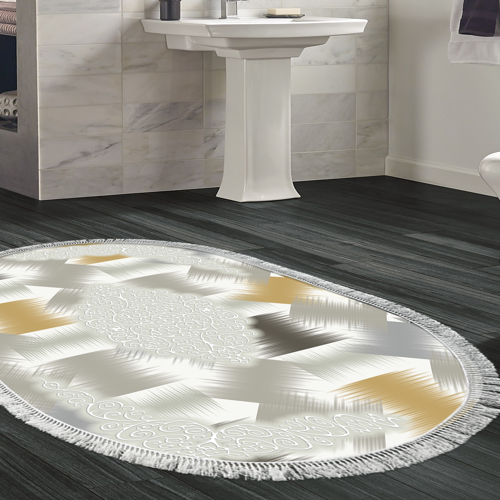 Kaymaz Taban Djt Banyo Halısı Star Pamuk Saçaklı Oval Modern S1030 Krem