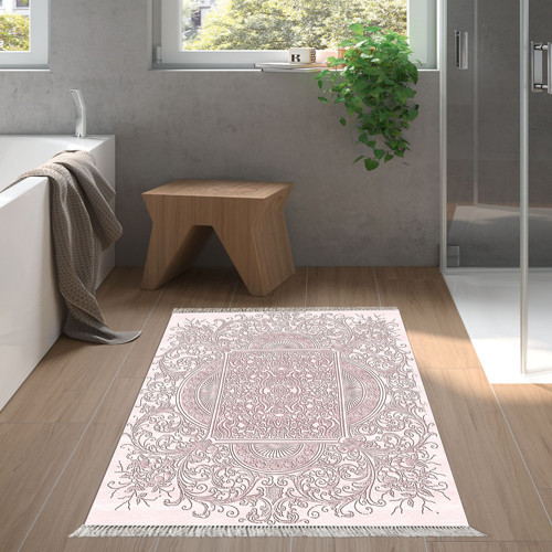 Kaymaz Taban Djt Banyo Halısı Yıldız Deri Saçaklı Modern 1488 Pudra