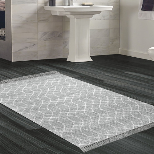 Kaymaz Taban Djt Banyo Halısı Trend Saçaklı İskandinav F5084 Gri