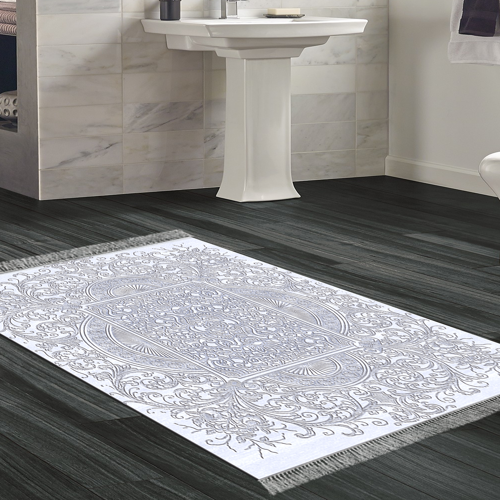 Kaymaz Taban Djt Banyo Halısı Yıldız Deri Saçaklı Modern 1488 Pudra
