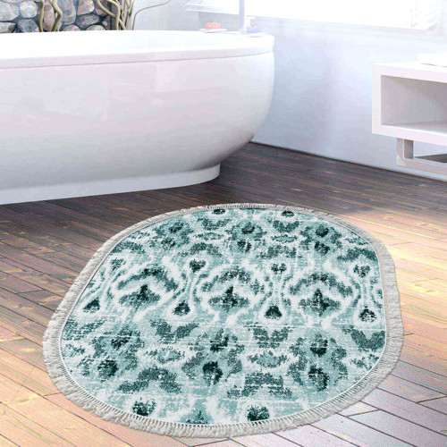 Kaymaz Taban Djt Banyo Halısı Star Pamuk Saçaklı Oval İskandinav F5136 Mavi
