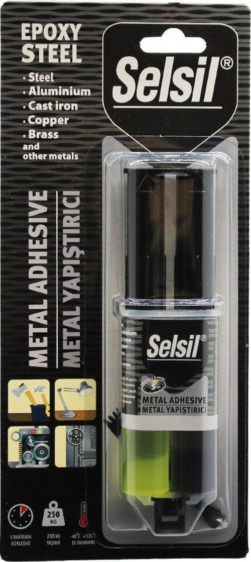 SELSİL EPOXY STEEL METAL ŞIRINGA EPOKSİ YAPIŞTIRICI 28GR. METAL - ÇELİK - ALÜMİNYUM - AHŞAP - PLASTİK (2818)
