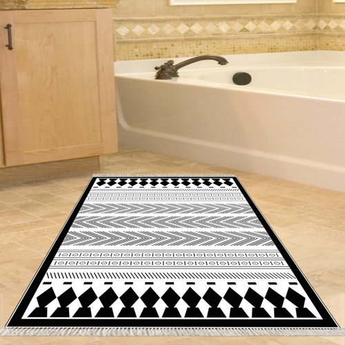 Kaymaz Taban Djt Banyo Halısı Yıldız Deri Saçaklı İskandinav M1273 Siyah