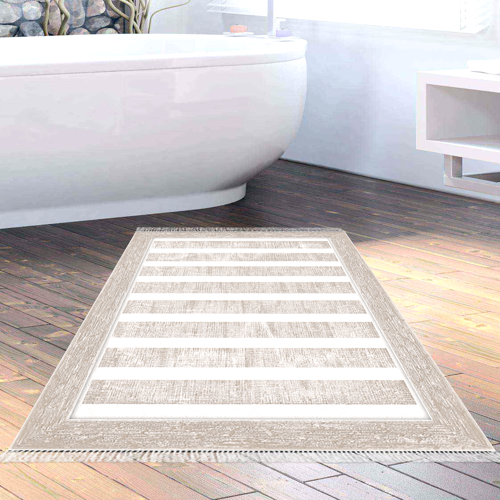 Kaymaz Taban Djt Banyo Halısı Yıldız Deri Saçaklı Modern 1545 Bej