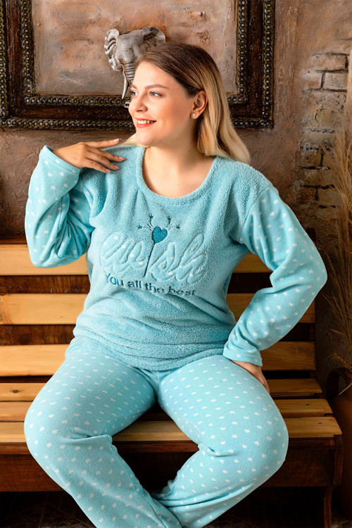 Büyük Beden Peluş Polar Pijama Takımı- Kışlık Büyük Beden Kadın Pijama