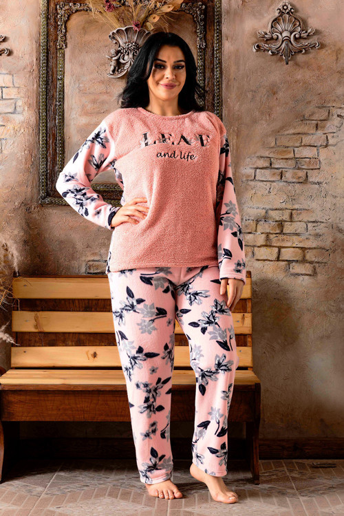Büyük Beden Peluş Polar Pijama Takımı- Kışlık Büyük Beden Kadın Pijama