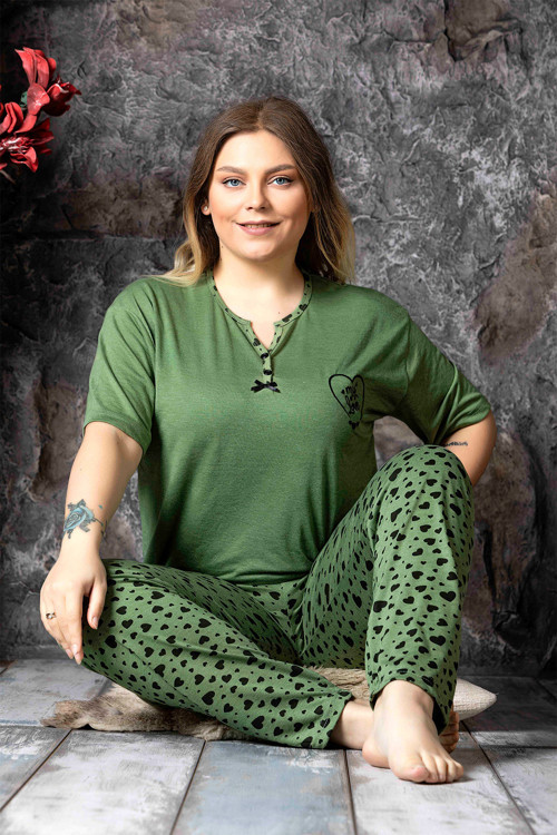 Bambu Büyük Beden Yazlık Kadın Kısa Kol Pijama Takımı