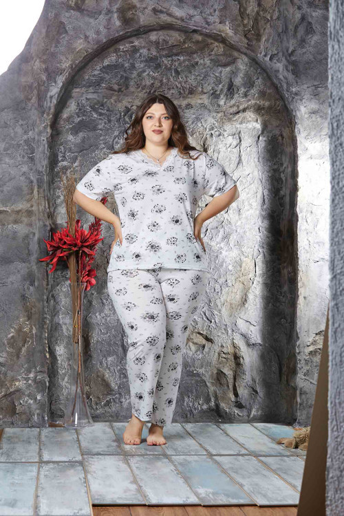 Bambu Büyük Beden Yazlık Kadın Kısa Kol Pijama Takımı