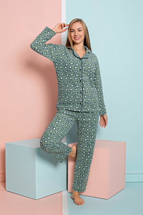 Kadın Kışlık Welsoft Peluş Polar Düğmeli Pijama Takımı