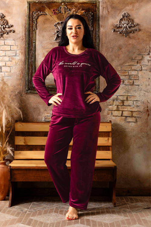Büyük Beden Kadife Kadın Pijama Takımı - Süper Soft Kadife