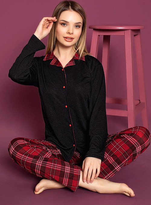 Uzun Kollu Bambu Gömlek Pijama Takımı - Genç Anne Serisi