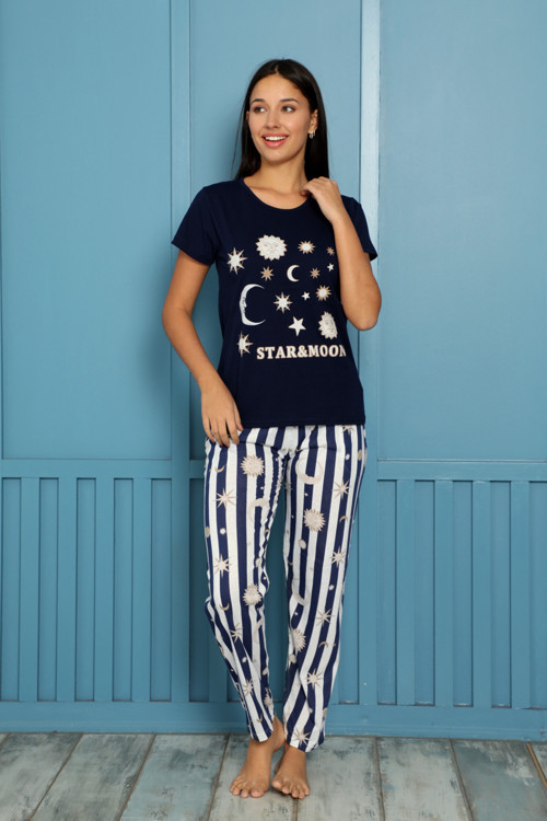 Yazlık Kısa Kollu %100 Pamuk Kadın Pijama Takımı-Genç Anne Serisi