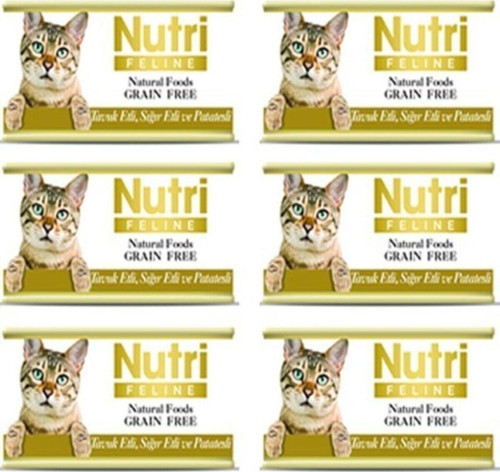 Nutrı Felıne Parça Etli Kedi Konserve Tavuk Etli, Sığır Etli Ve Patatesli 85 gr 5+1