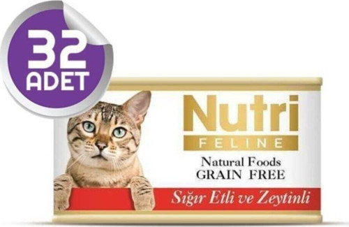Tahılsız Sığır Etli Zeytinli Kedi Konservesi 85 gr 32 Adet