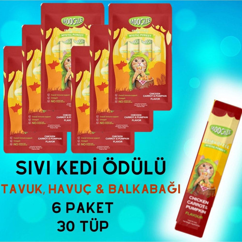 6 Paket Sıvı Kedi Ödül Maması Tavuk Havuç Balkabağı 5x15 gr