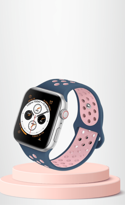 Apple Watch 42 44 45 49 Mm/L Kordon Kayış Bileklik Delikli LACİVERT-PEMBE