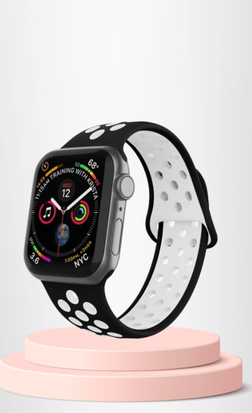 Apple Watch 42 44 45 49 Mm/L Kordon Kayış Bileklik Delikli SİYAH-BEYAZ