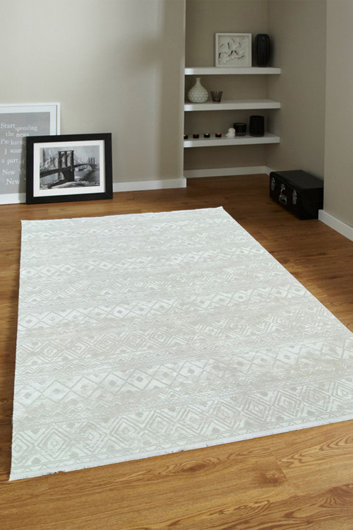 4m2-6m2 Bambu Tarz Modern Sık Dokuma Halı Salon Oturma Odası Mutfak Halısı Antialerjik Krem Bej