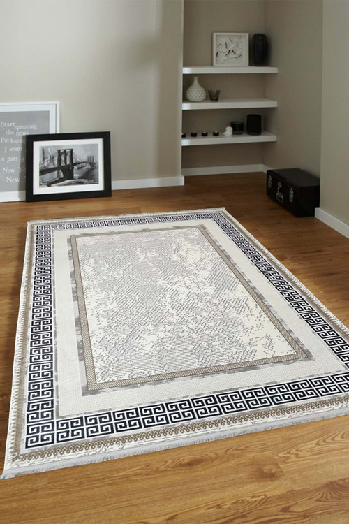 4m2 - 6m2 Modern Kalın Sık Dokuma Salon ve Oturma Odası Halısı AntiAlerjik Gri Lacivert 08