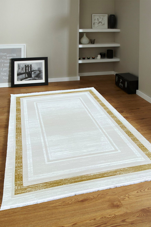 4m2-6m2 Bambu Tarz Modern Sık Dokuma Halı Salon Oturma Odası Mutfak Halısı Antialerjik Beyaz Gold