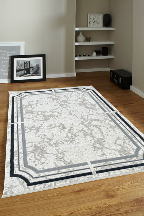 4m2-6m2 Bambu Tarz Modern Sık Dokuma Halı Salon Oturma Odası Mutfak Halısı Antialerjik NavyWhite
