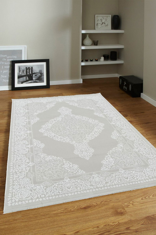 4m2-6m2 Bambu Tarz Modern Sık Dokuma Halı Salon Oturma Odası Mutfak Halısı Antialerjik Bej Beyaz