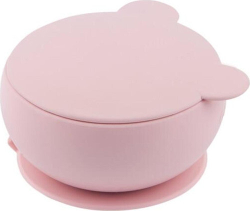 Kapaklı Silikon Kase Vakum Tabanlı Pinky Pink Tek Ebat