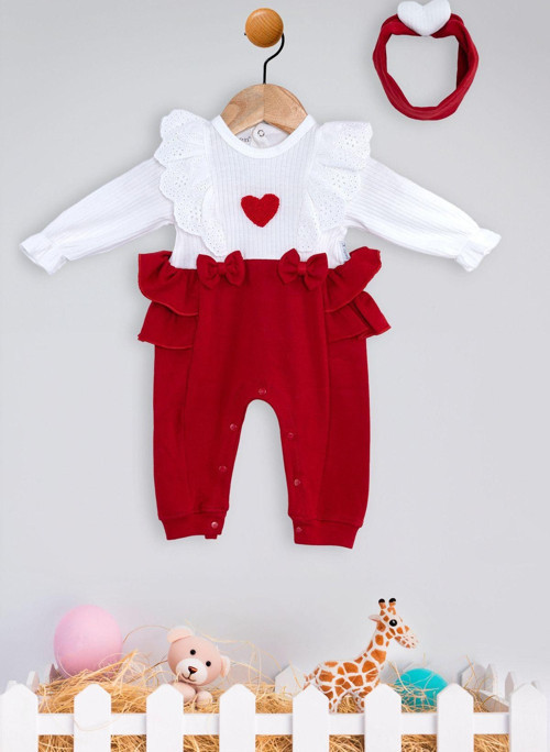Mini Cayzen Kız Bebek Lottie Tulum Kırmızı 1072 Kırmızı 3-6 Ay