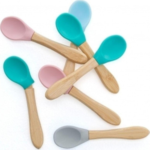 Bambu Gövdeli Slikon Mama Kaşığı 2'li Aqua Green/powder Grey Tek Ebat