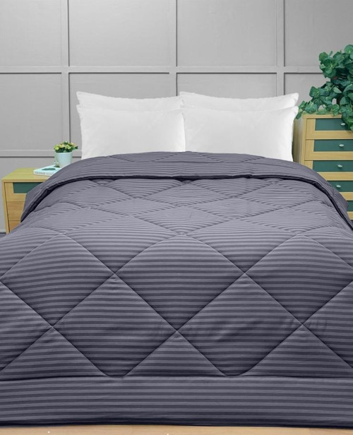Tek Kişilik Çizgili Polycotton Saten Lüx Renkli Yorgan - ANTRASİT
