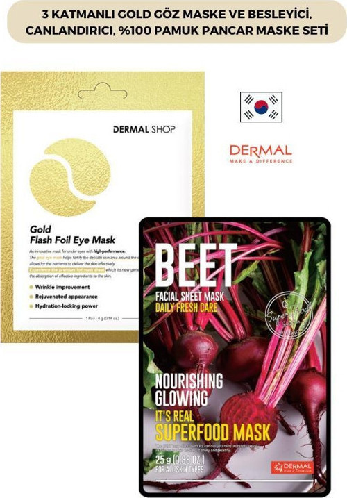 3 Katmanlı Gold Göz Maske ve Besleyici, Canlandırıcı, %100 Pamuk Pancar Maske Seti