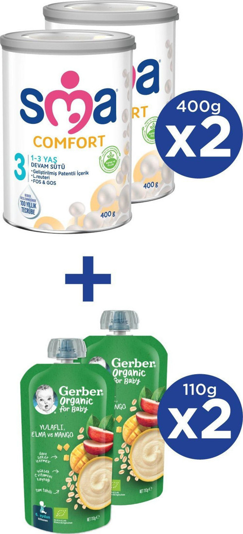 COMFORT 3 1-3 yaş Devam Sütü 2x400g + GERBER ORGANIC Yulaflı, Elma ve Mango Püresi 2x110g