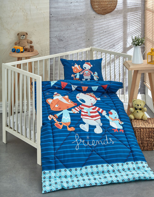 %100 Pamuk Kumaş Bebek Yorgan + Yastık Seti - WİNTER