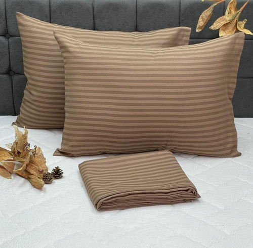 Çift Kişilik Lüx Otel Tipi Kolay Ütülenebilir Polycotton Saten Nevresim Seti - KAHVERENGİ
