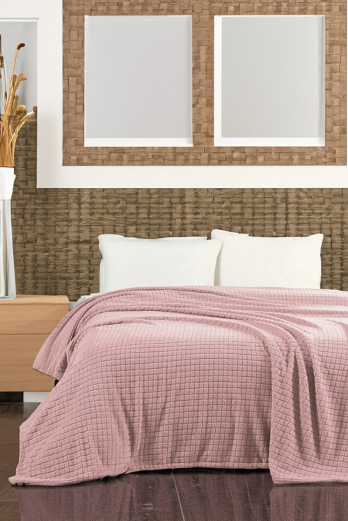 Tek Kişilik Wellsoft Kare Desenli Peluş Sıcak Tutan Tv Battaniyesi 150x200 CM - PUDRA