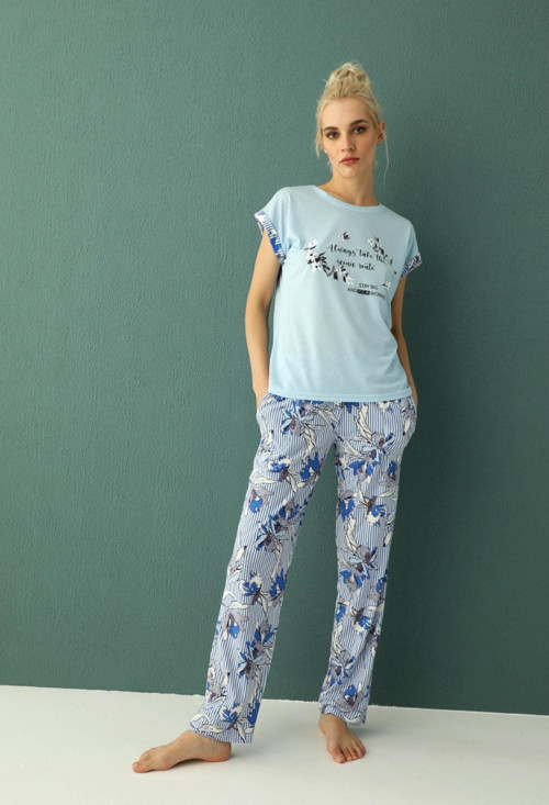 Desenli Kısa Kol Mevsimlik Kadın Pijama Takımı