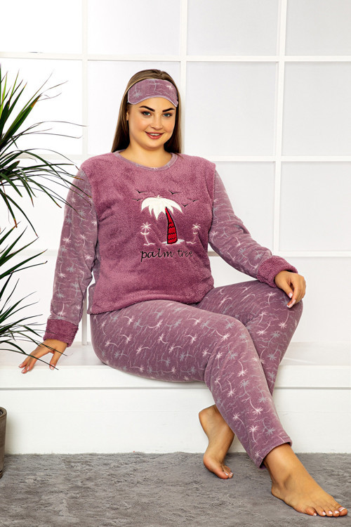 Büyük Beden Peluş Polar Kadın Pijama Takımı