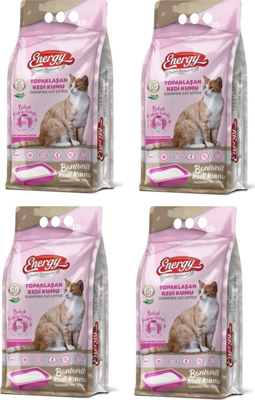 Bentonit Kedi Kumu Bebek Pudrası Kokulu 10 Lt - 4 Paket - Toplam 40 Lt